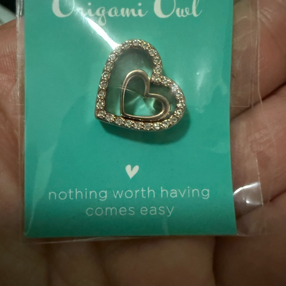 Origami Owl Gold Heart Brooch with Crystal Accents